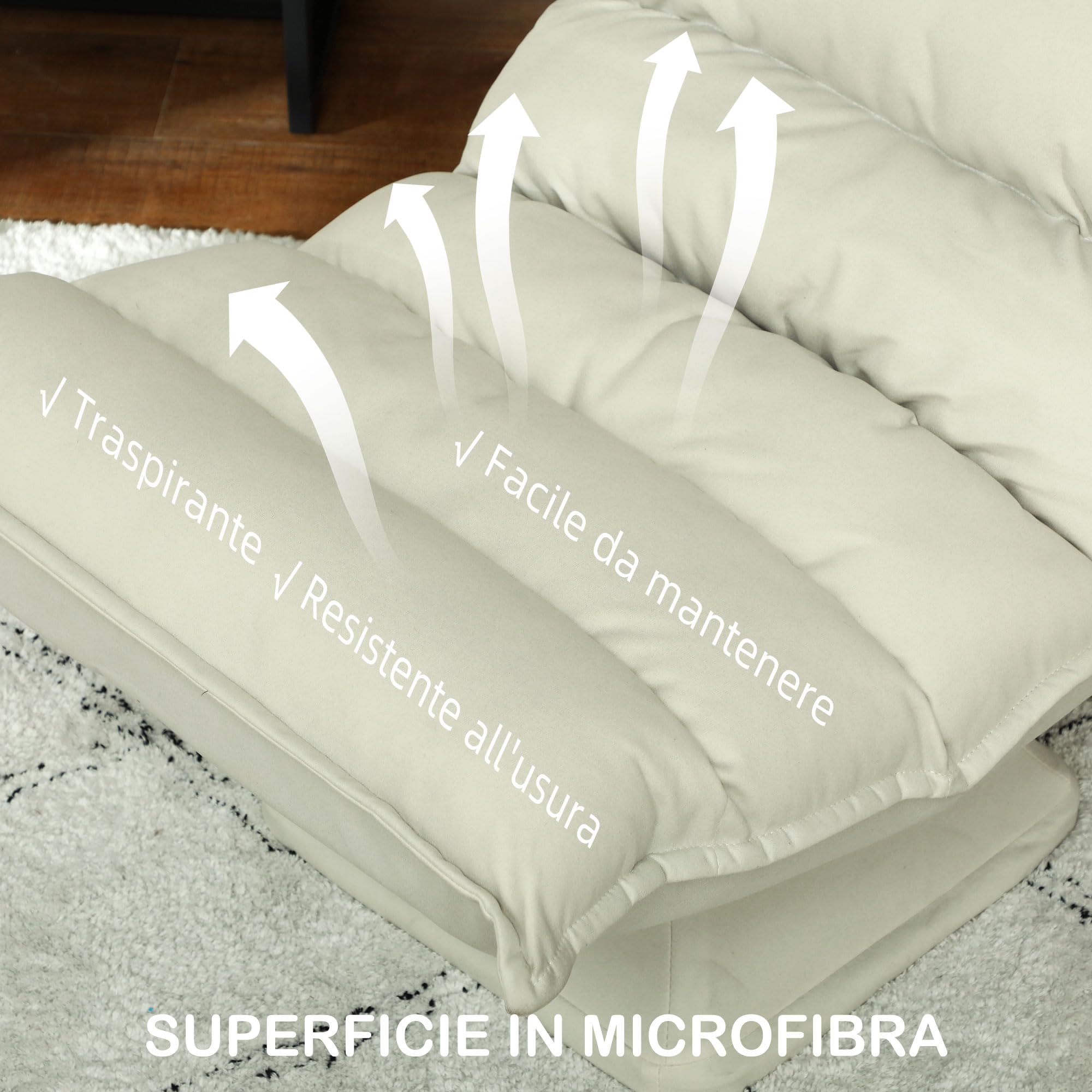 HOMCOM Poltrona Relax Tessuto Imbottita Girevole a 360° 62x70x95cm Beige | Poltrona Reclinabile a 3 Livelli, per TV, Giochi, Lettura, Yoga e Ufficio