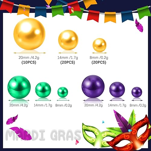 Miniatura 2 de Decoración de perlas flotantes de Mardi Gras  150 cuentas de perlas de Mardi Gras para centros de mesa, jarrones, cuentas de Mardi Gras sin agujero,
