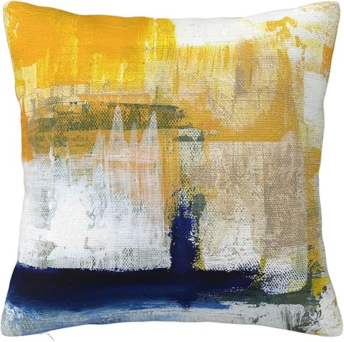 Miniatura 1 de NBFKDO Funda de almohada de arte abstracto azul y amarillo, color gris moderno, para dormitorio, sofá, sala de estar, 18 x 18 pulgadas