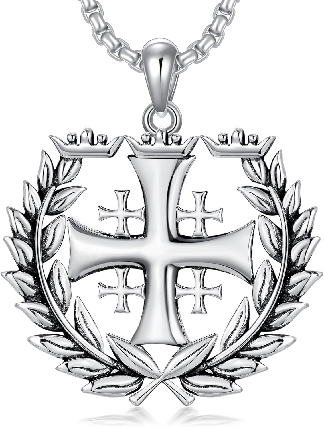Jerusalem Cross Necklace for Men 925 Sterling Silver Crusaders Jerusalem Cross Pendant Christians Jewelry Gifts for Men Father Husband