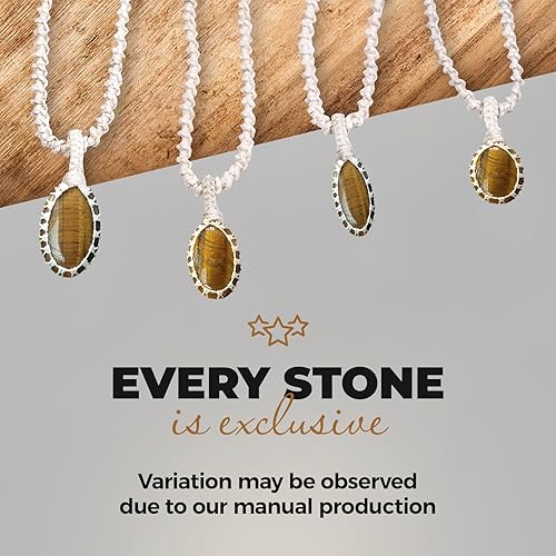 Vista 19 de Crystal Necklace with Stone Pendant - Amulet for Chakra Healing, Handmade Unisex Jewelry with Gift Bag, Handmade White Macrame Cord, Natural