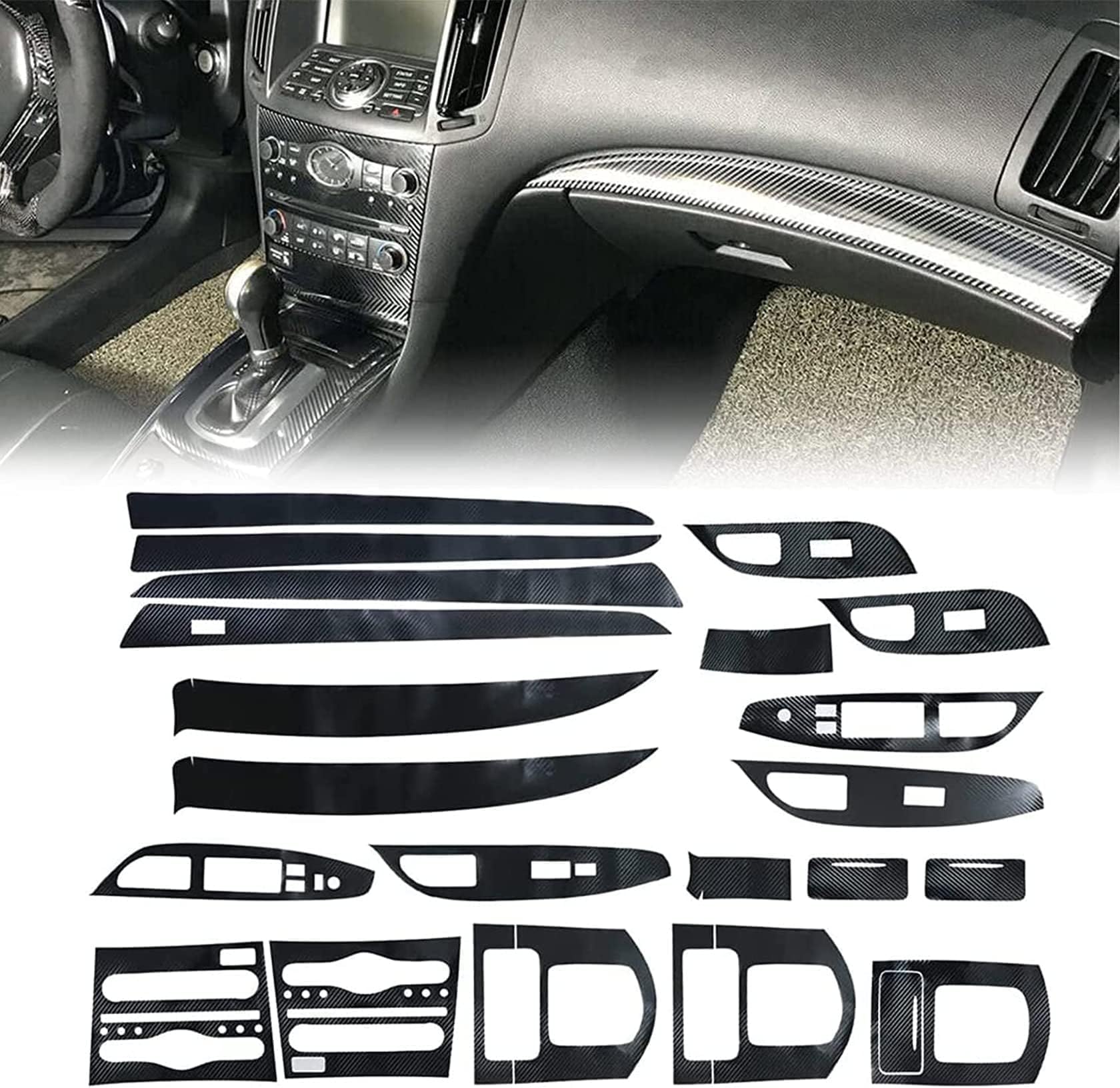 FZJDSD 3D Carbon Fiber Pattern Interior DIY Trim Decals Compatible with Infiniti G25 G37 2007 2008 2009 2010 2011 2012 2013 Available On 4 Doors Models Only