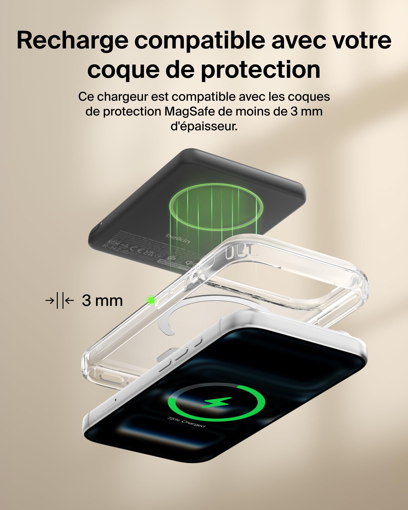 Belkin BoostCharge Slim Batterie Externe Magnétique 5K Et Béquille - Noir