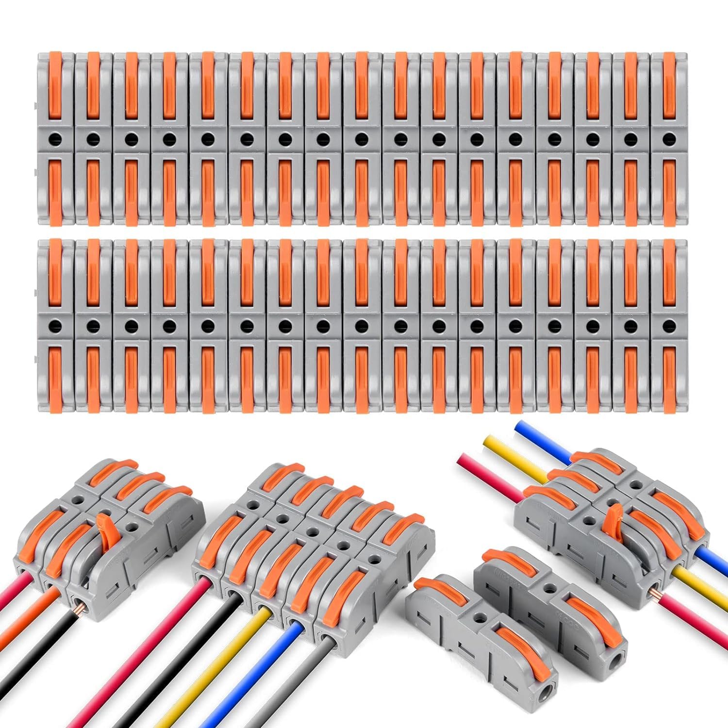 Flintronic Connettori Elettrici Rapidi con Polo, 119 Pezzi Terminali Collegamento Rapido 1 Filo 2 Entrate,Domino Elettrici Rapidi,Connettori per Cavi Combinabili Liberamente,PA/PC Ritardante Fiamma