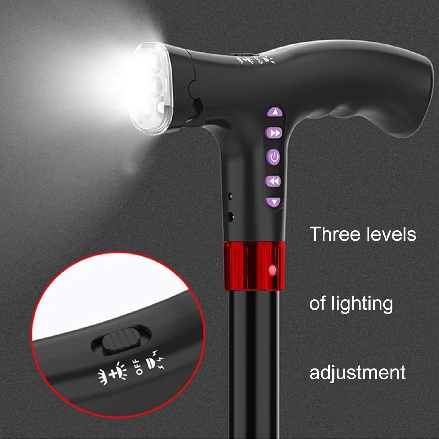 Bastón Plegable Ajustable De 96,5 Cm con Luz Led, Bastón De Altura Regulable En 10 Niveles, Ayuda De Movilidad Ligera Y Portátil para Personas Mayores Y Discapacitadas. A 96.5cm/38in