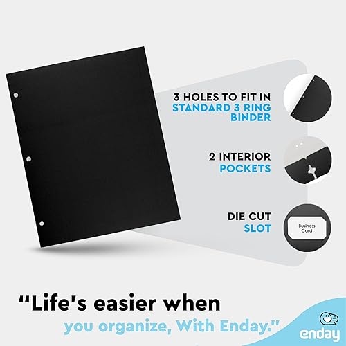 Miniatura 3 de Carpetas de papel negro con bolsillos (paquete de 100) - Carpeta de dos bolsillos tamaño carta a granel, calidad premium, cartera - por Enday