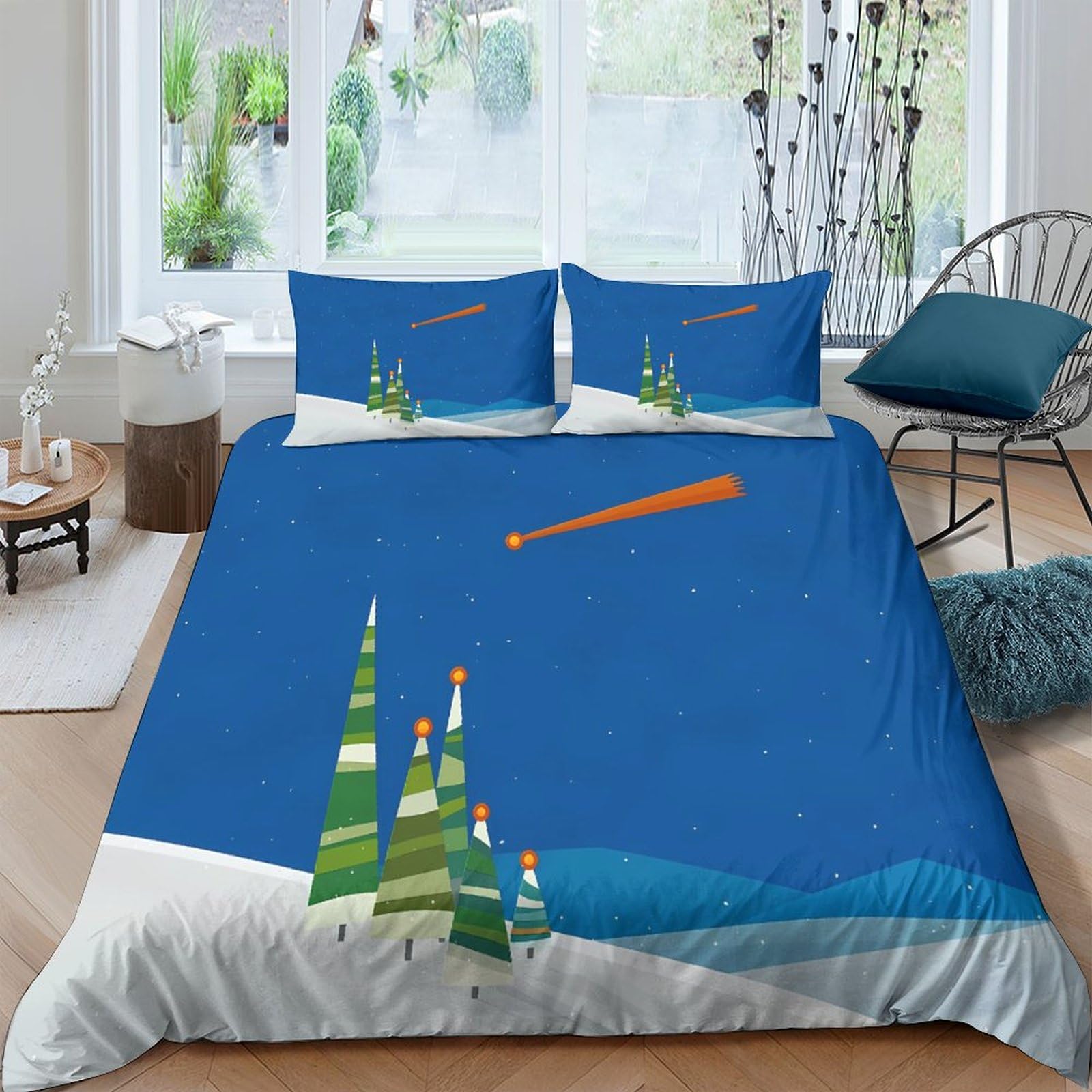 Housse de couette 3D pins d'hiver lit double 200x200cm parure de lit microfibre 3 pièces