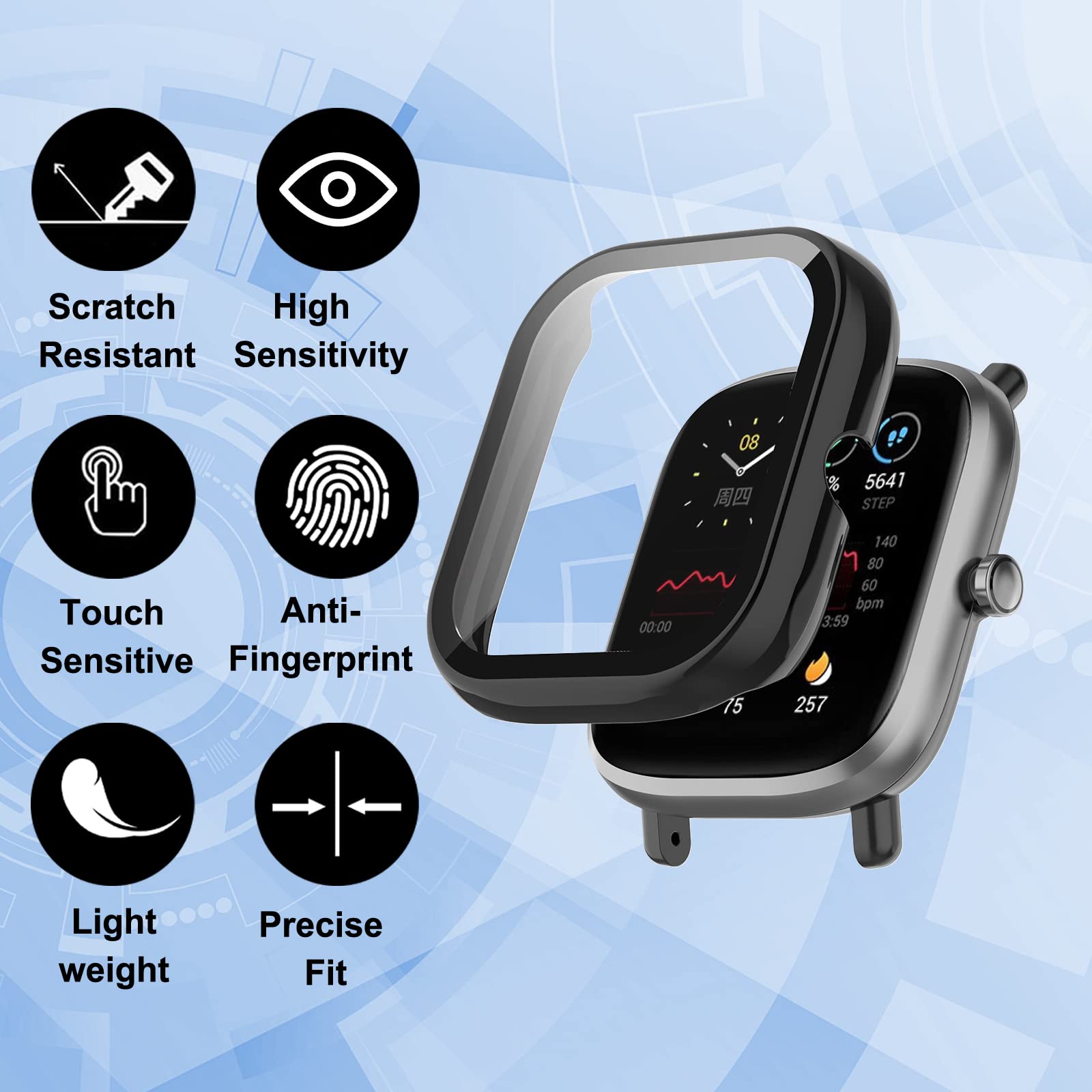 SeNool Custodia Compatibile con Amazfit Bip U/Bip U Pro, PC Cover Rigida con Vetro Temperato Protezione di Schermo, [Durezza 9H] Case Compatibile con Bip U Pro/Bip U - Nero