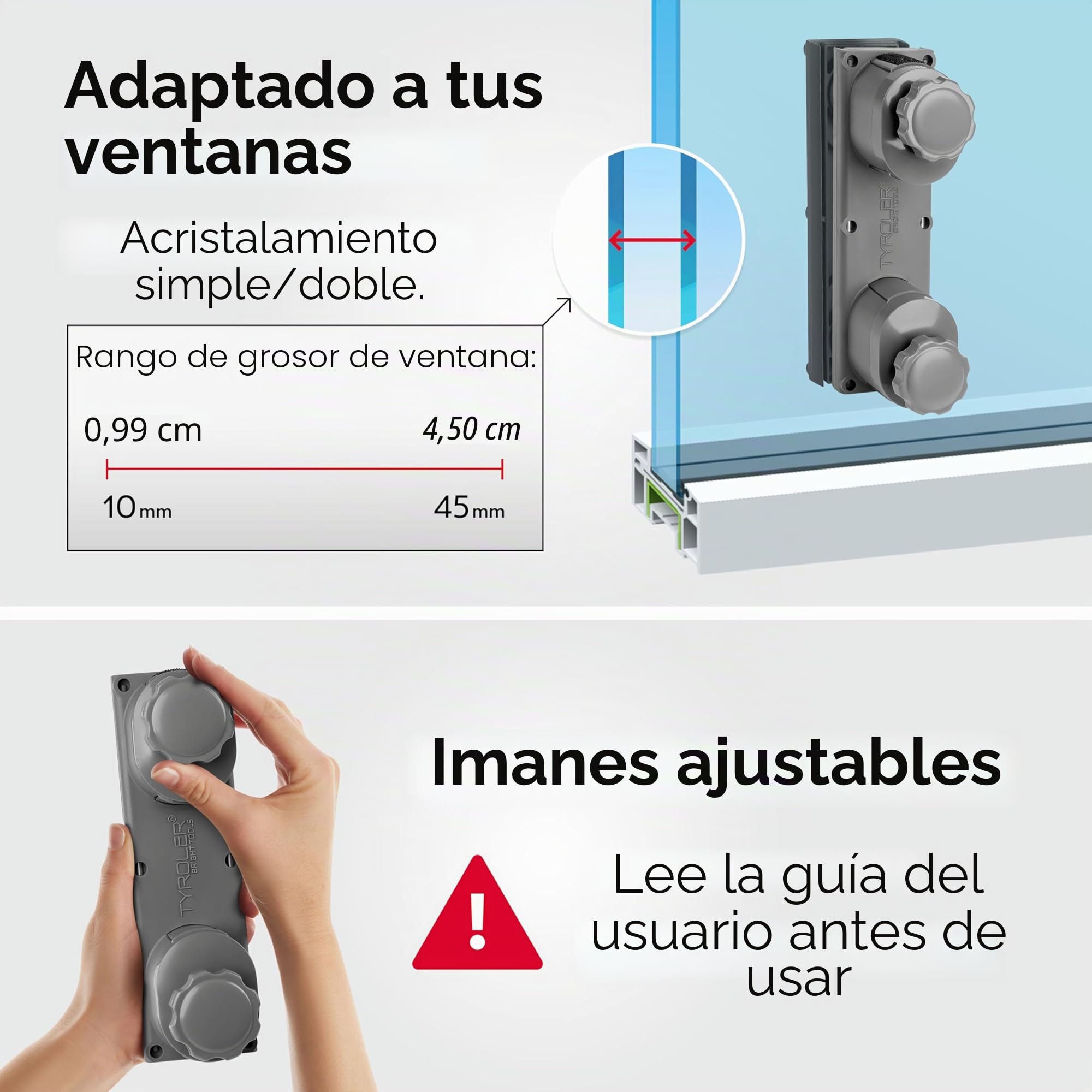 Tyroler de Glider R-4 AFC Limpiacristales Magnetico Doble Cristal 10-45 mm | | Se Adapta a Ventanas de Cristal Simple, Doble y Triple de 10-45 mm | Limpia Ventanas Magnetico para Ventanas Altas