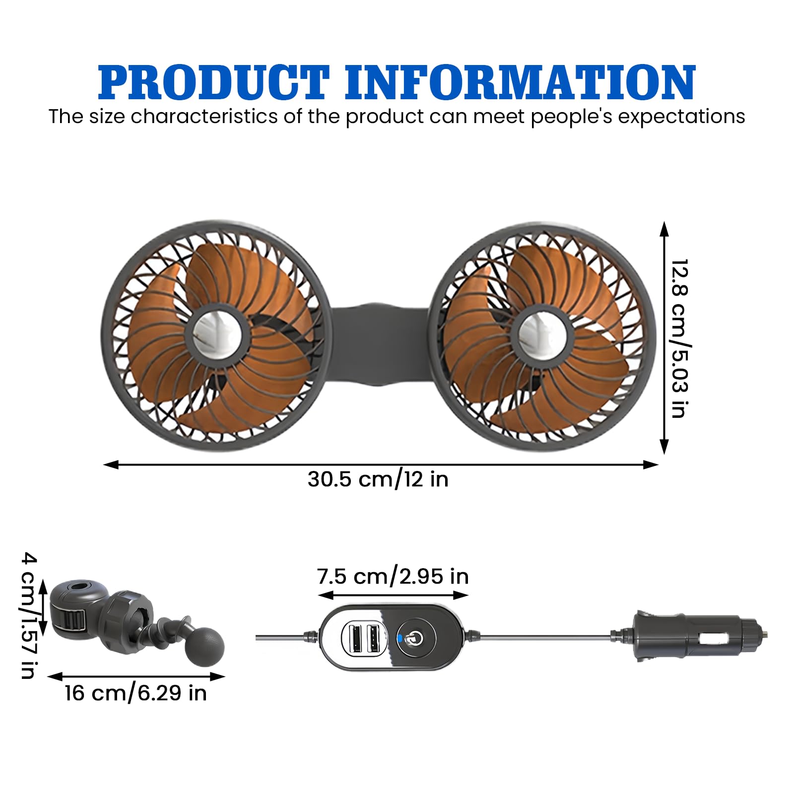 Ventilatore per auto, 12V/24V ventilatore per auto presa accendisigari, 3 velocità, doppia ventola girevole a 360 gradi, regolabile, ventola di raffreddamento, ventola a doppia testa per poggiatesta