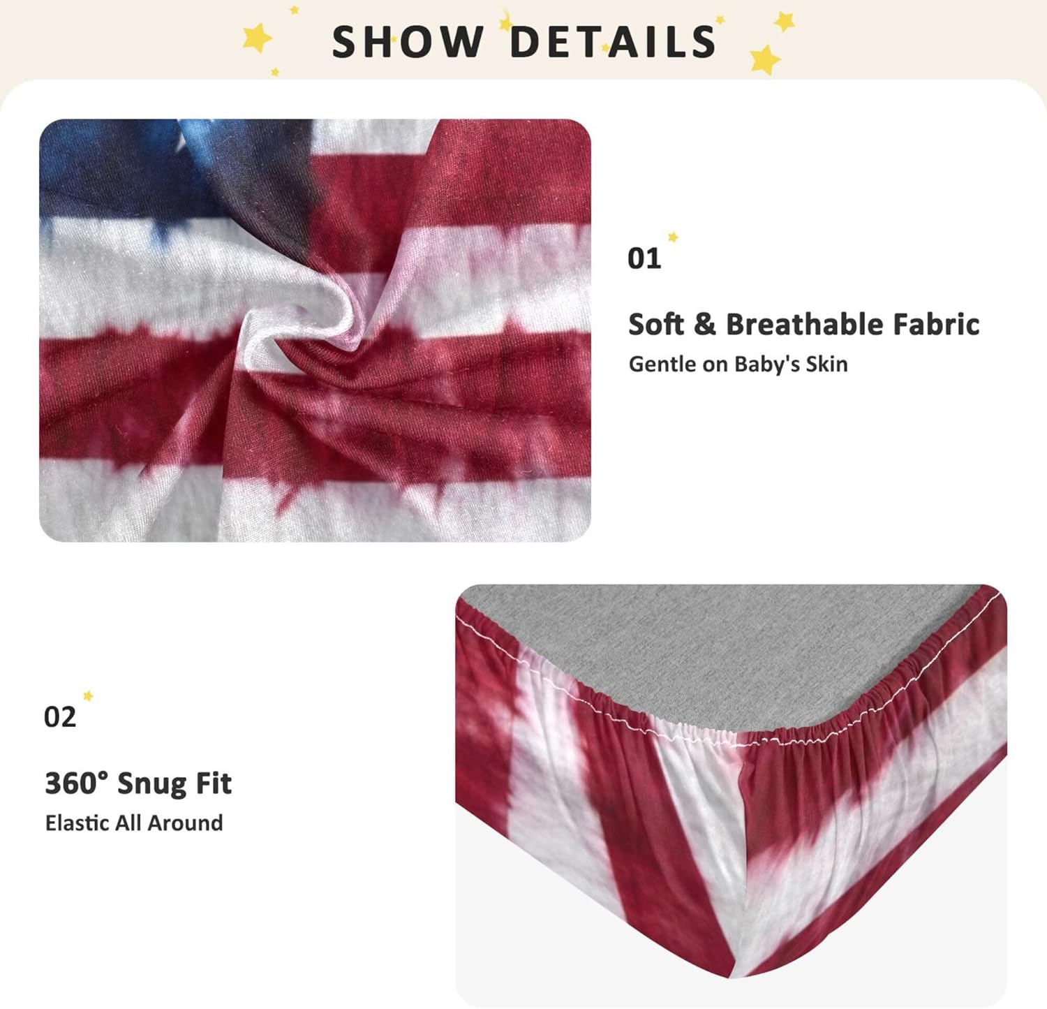 American Flag Tie Dye Crib Sheets Soft Breathable Fitted Cotton Baby Crib Sheets Mattress Cover for Girl Boy, 52" x 28" x 9"