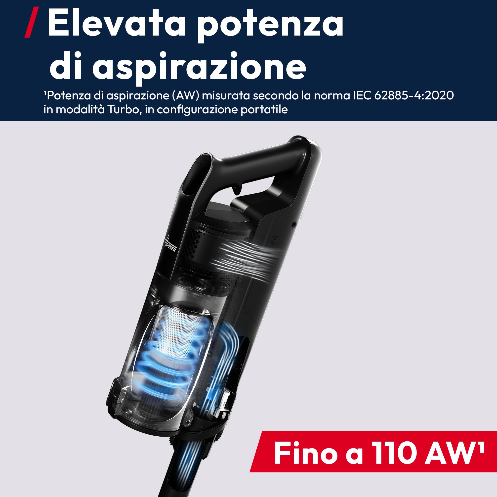 Hoover HF3 CORE Pet Flexi Aspirapolvere Senza Filo con tubo flessibile, fino a 110 AW, autonomia 60 minuti, Anti-Twist, spazzola All Floor a doppio bordo, QuickPark, Mini Turbo Spazzola [HF3CZ10PX]