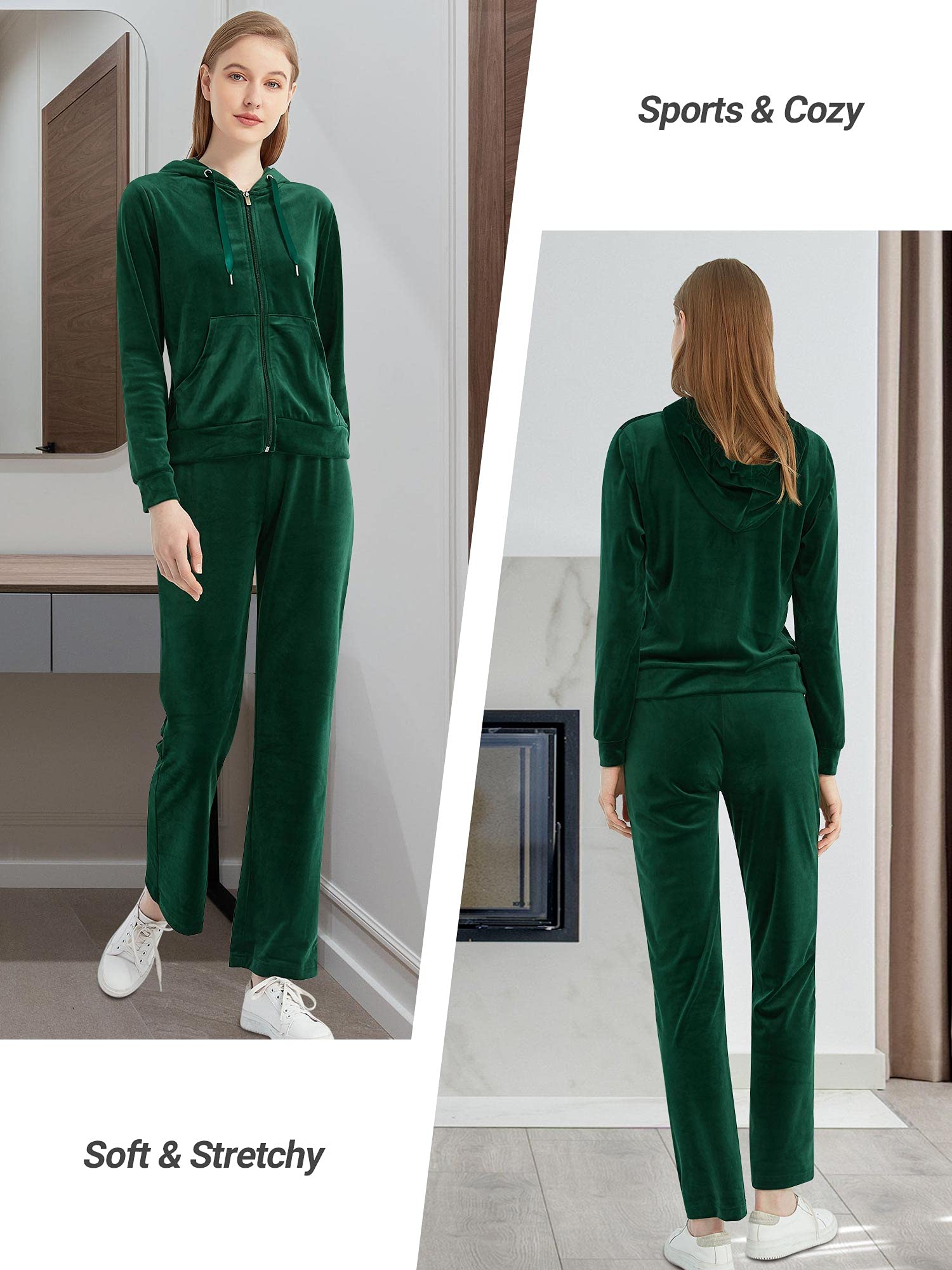 MessBebe Tute da Donna Tuta Sportiva in Velluto con Cappuccio Felpa con Cappuccio Set Ginnastica Sportivo Tuta Sportiva da Jogging Casual 2 Pezzi Ginnastica Tuta Manica Lunga