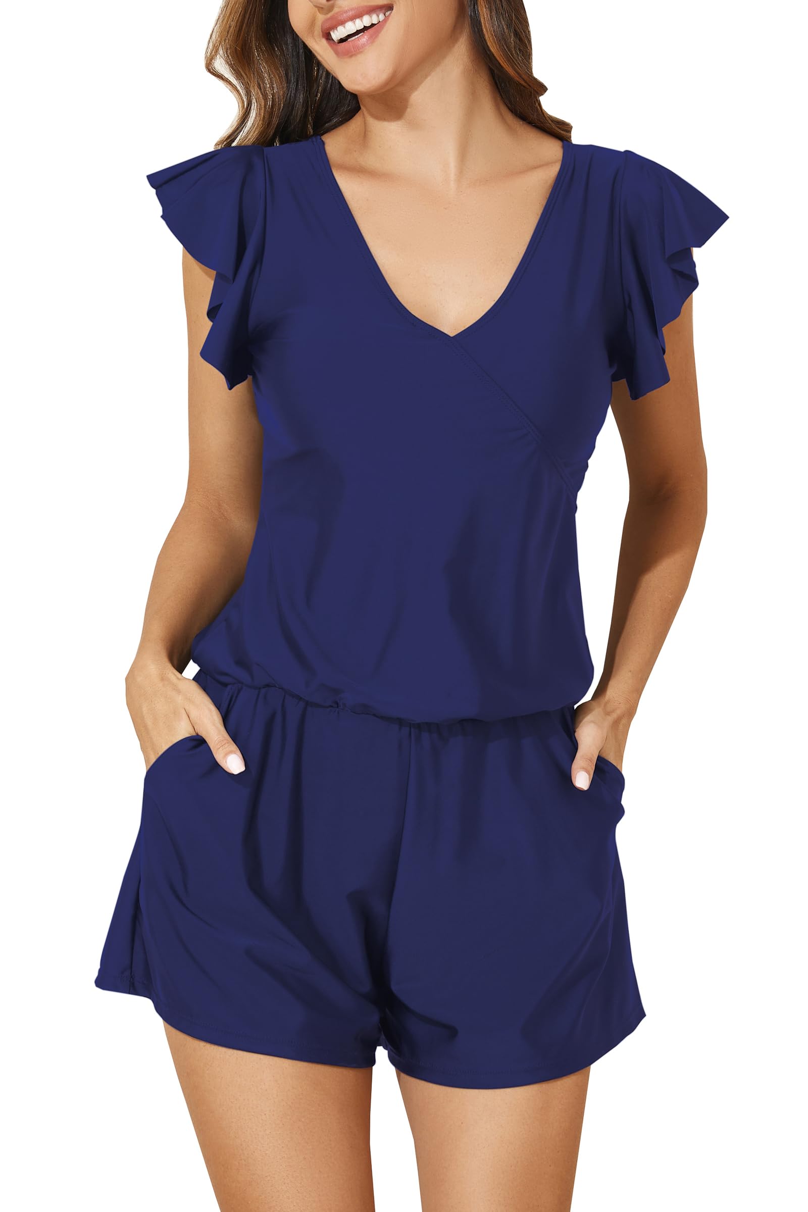 Bathing Suit with Built-in Bra and Pockets One Piece Modest Swimsuit Full Coverage-image-9
