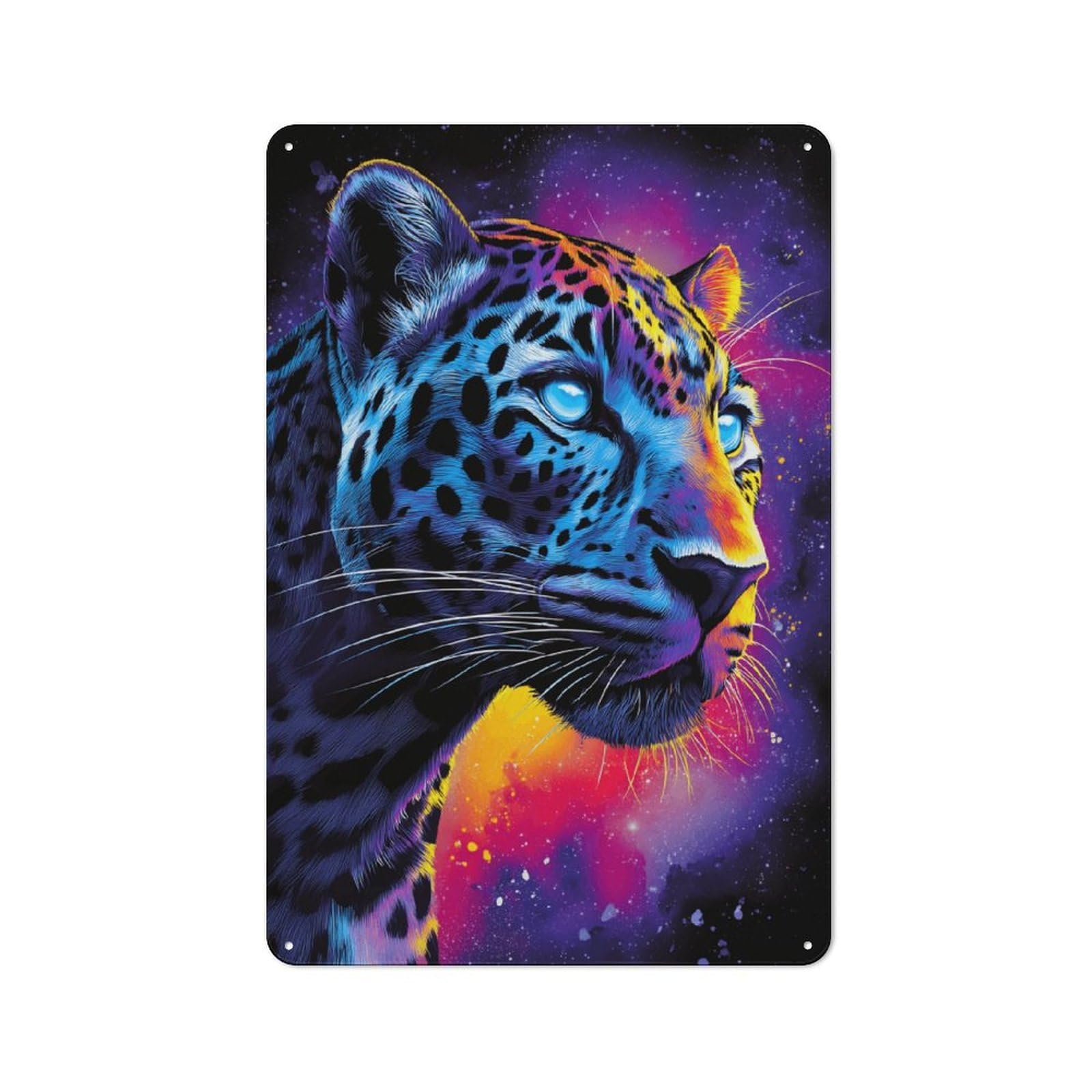 Junmoney Neon Leopard In Cosmic Space Decorative Tin Plaque 30X20cm, Vintage Bar Wall Plaque For Bar, Kitchen, Garage Or Games Room