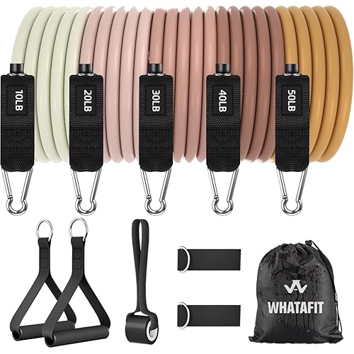 WHATAFIT Resistance Bands, Exercise Bands，Resistance Bands for Working Out, Work Out Bands with Handles for Men and Women Fitness, Strength Training Home Gym Equipment
