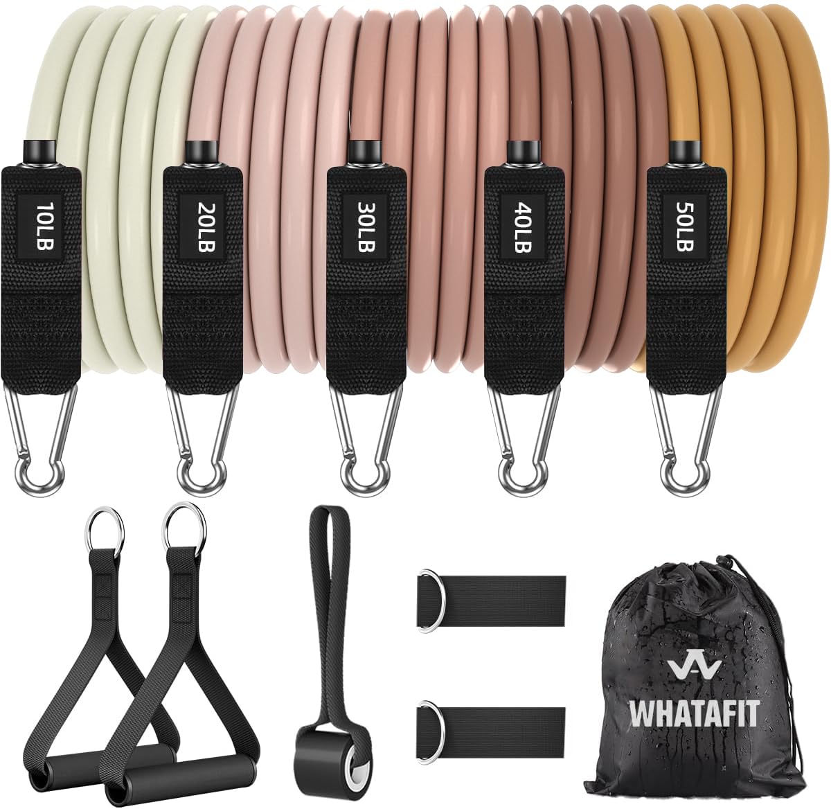 WHATAFIT Resistance Bands, Exercise BandsοΌResistance Bands for Working Out, Work Out Bands with Handles for Men and Women Fitness, Strength Training Home Gym Equipment Gradient Coffee