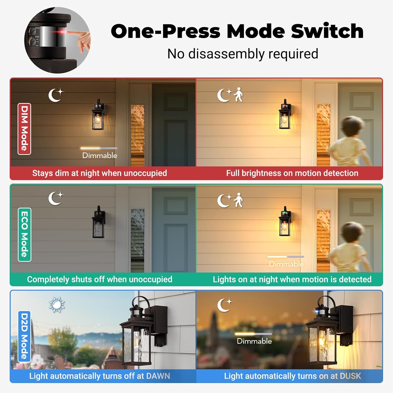 Outdoor House Lights Wall Mount with GFCI Outlet, Oil-Rubbed Bronze with Gold Trim Farmhouse Exterior Lighting Fixtures for Porch, Garage, 100% Aluminum Anti-Rust Front Door Light Motion Sensor