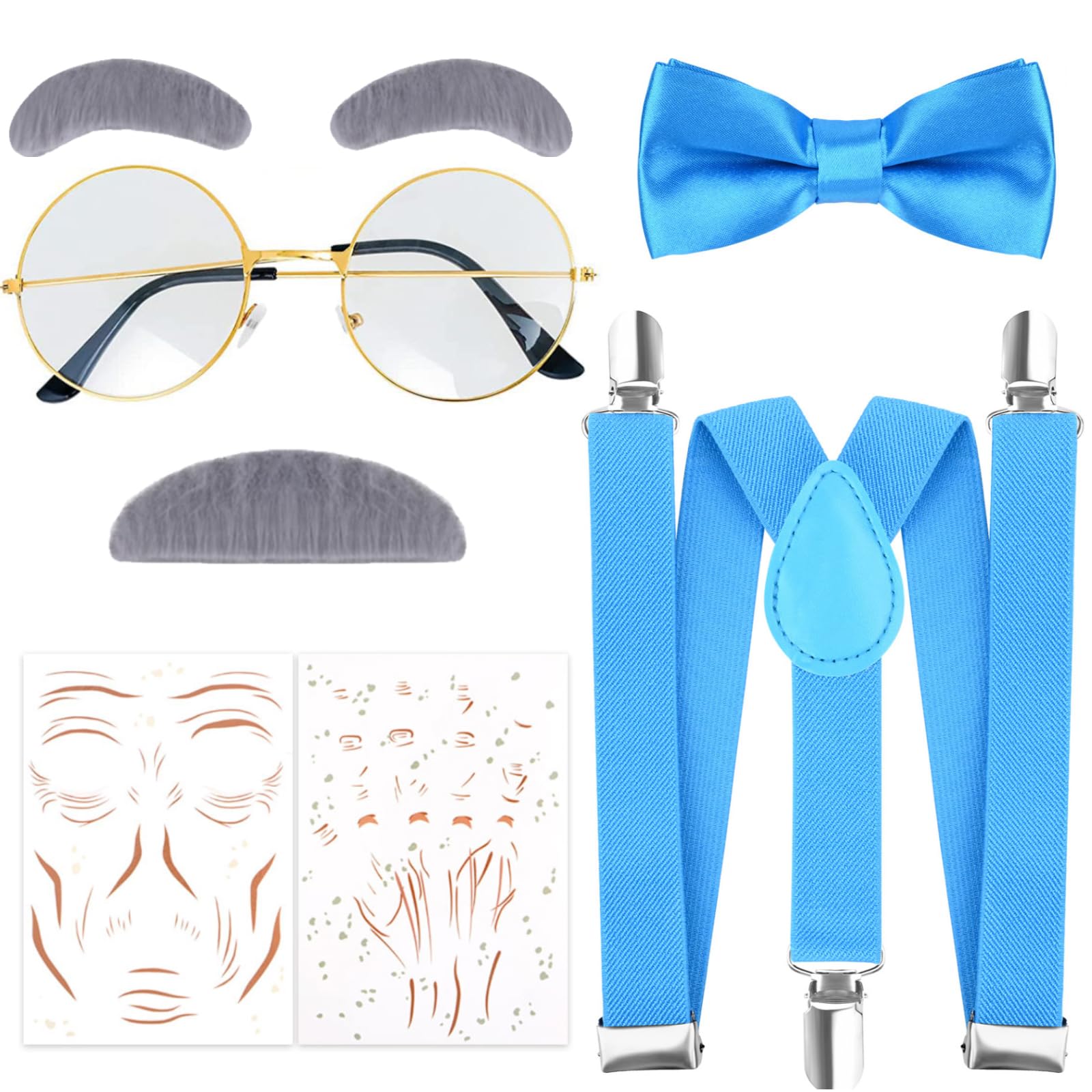 Matiniy 4Pcs Grandpal Costume Set Includes Suspender Eyebrows Mustaches Tattoo Stickers with Glasses (Style1)