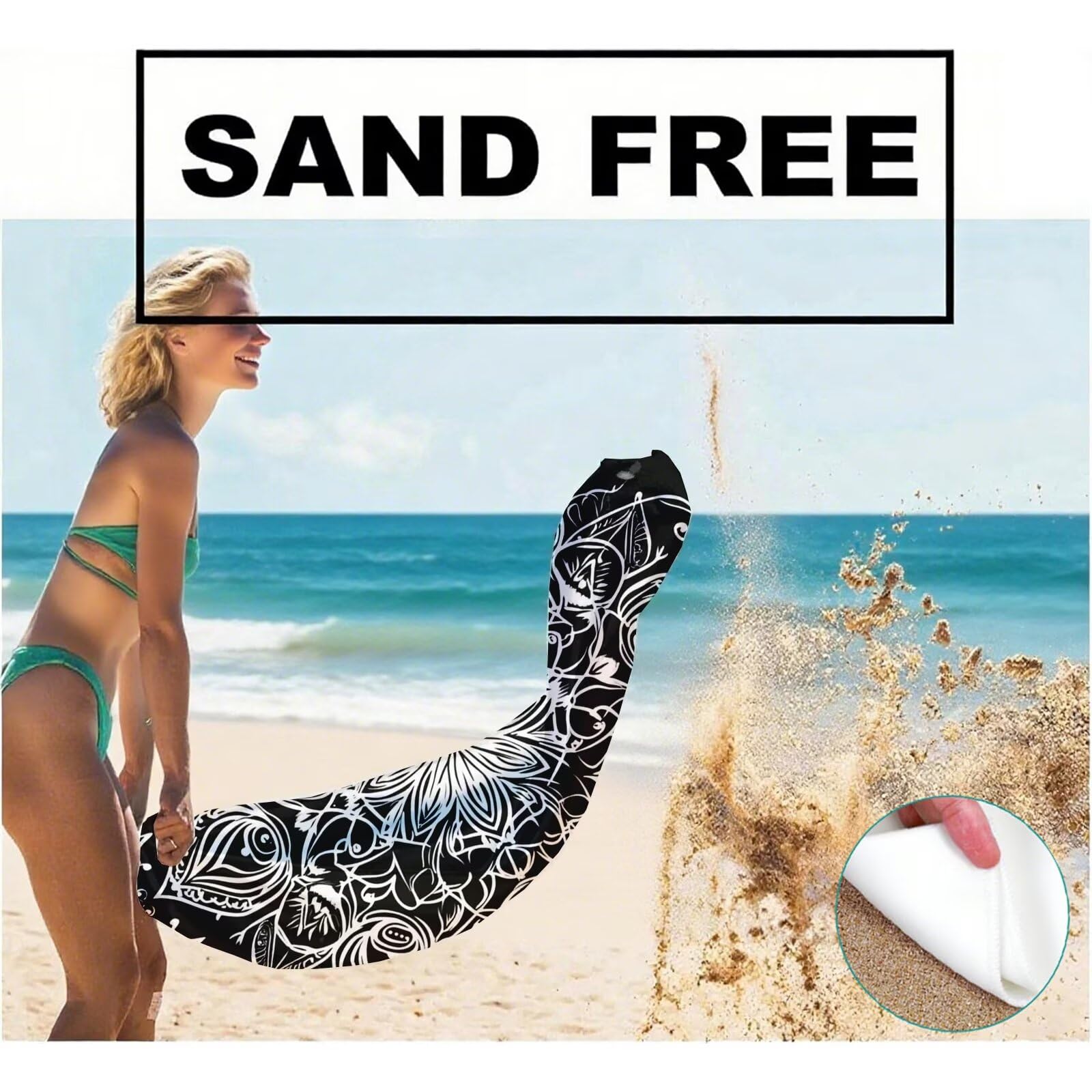Toallas de Playa Microfibra Negro Toalla Playa Grande 180x90 cm Mujer Hombre Secado Rápido Absorbente Toallas Gimnasio Suave Sin Arena Ligera Toalla Microfibra para Playas Piscina Viajes Camping Q-774