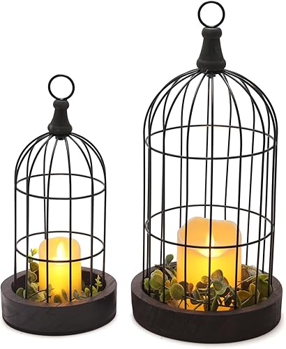 PHOSPHOR Juego de 2 faroles de vela para decoración del hogar, diseño rústico de tian yuan nong she, para sala de estar, chimenea de chimenea,