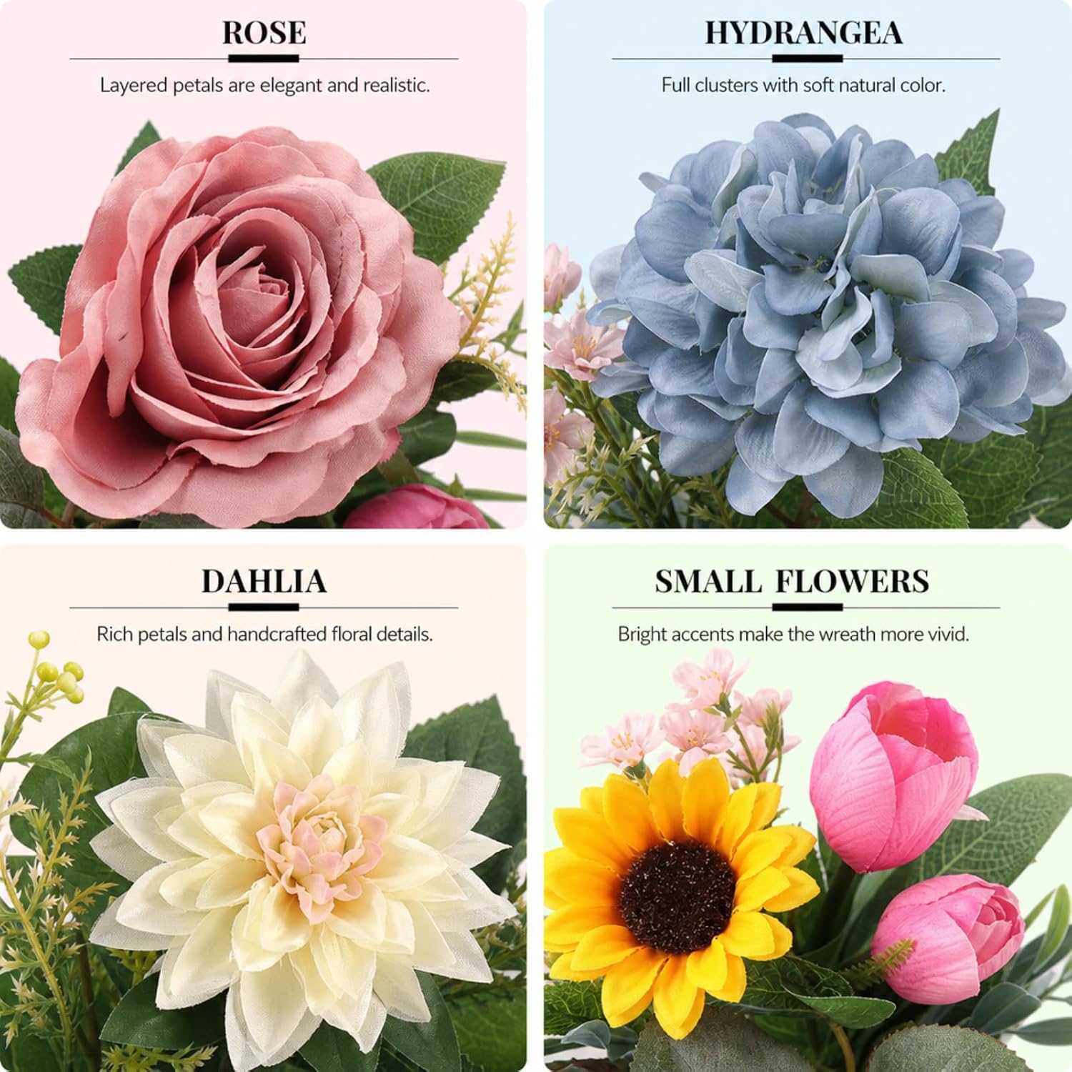 Summer Wreaths for Front Door, 24 Inch Artificial Spring and Summer Wreath with Peonies, Early Summer Chrysanthemums, Hydrangeas, Roses, Sunflowers, and Tulips, Decor for Indoor Outdoor