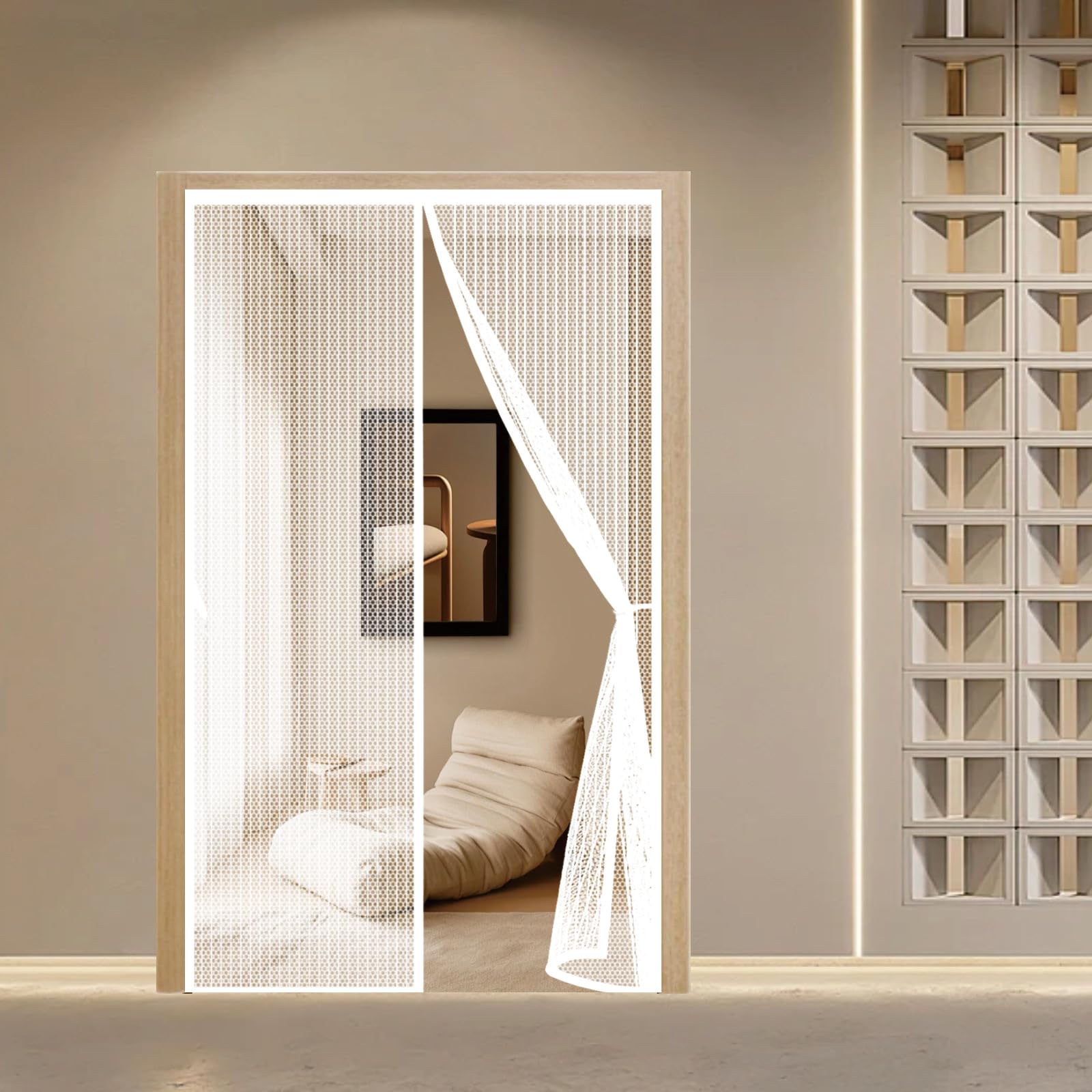 Magnetic Screen Door 75 x 205 cm with Reinforced Magnetic Strips Auto-Close, No Tools Installation, Keep Insects, Resistente Anti Mosquito Mesh Curtain for Bedroom, White