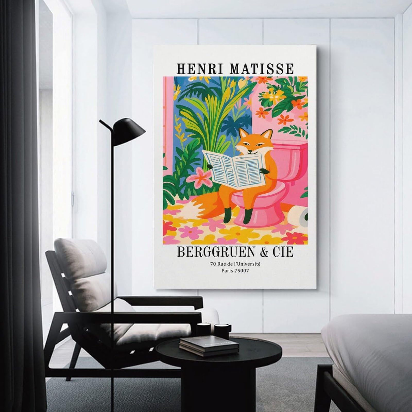 Junmoney Henri Matisse Fox Reading Newspaper Art Room Decor Wall Art, 24x36inch(60x90cm), for Hallway, Lounge Or Guest Room, Gift Idea for Housewarming And Birthdays
