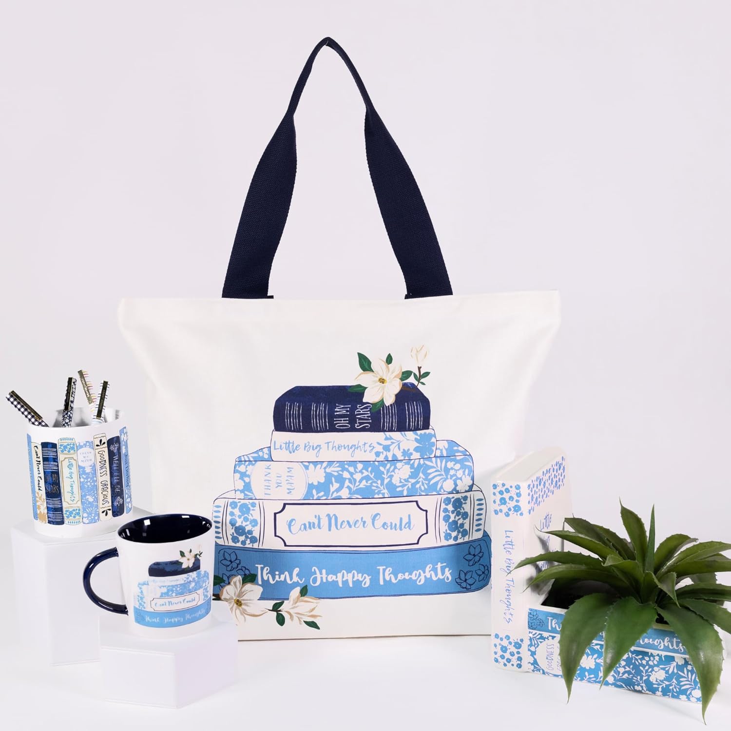 Draper James Small Book-Shaped Decorative Planter, Ceramic Planter for Home Decor, Unique Bookshelf Decor for Book Lovers, Book Stack