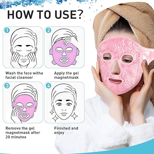 Miniatura 4 de Máscara facial de hielo, máscara facial de gel, paquete de hielo facial para mujeres y hombres, paquete de compresa de terapia de frío y caliente,