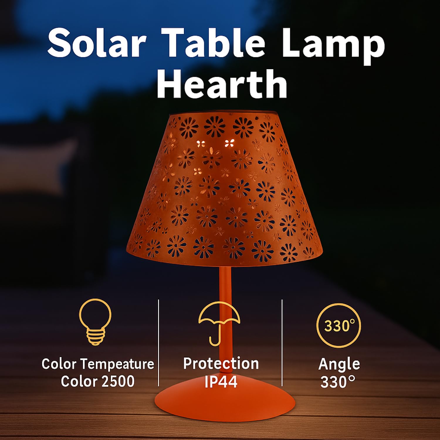 M mimotec - Lampa solarna LED Hearth, ciepła lampa stołowa 2500K, ściemnialna, wodoodporna IP44, wbudowany akumulator, idealny na taras i do ogrodu. Integra, idealna para Terraza y Jardín.
