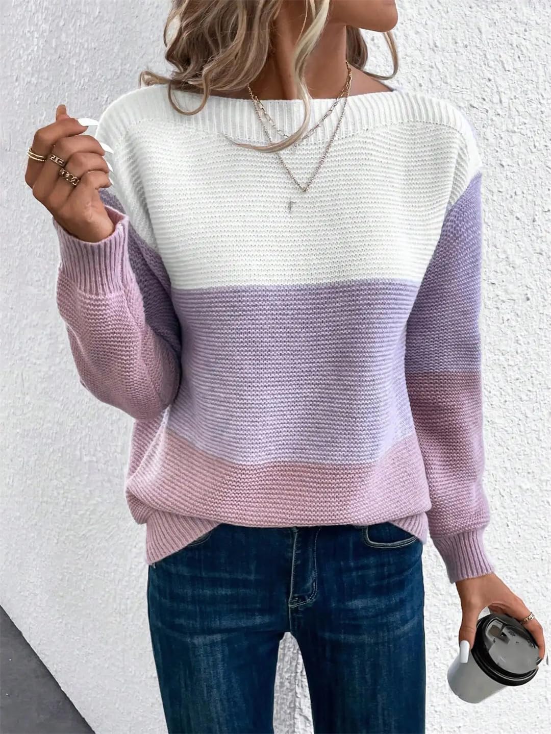 Elegante maglione patchwork da donna casual per pendolari casual maglioni larghi autunno inverno lavorato a maglia ispessito top caldi