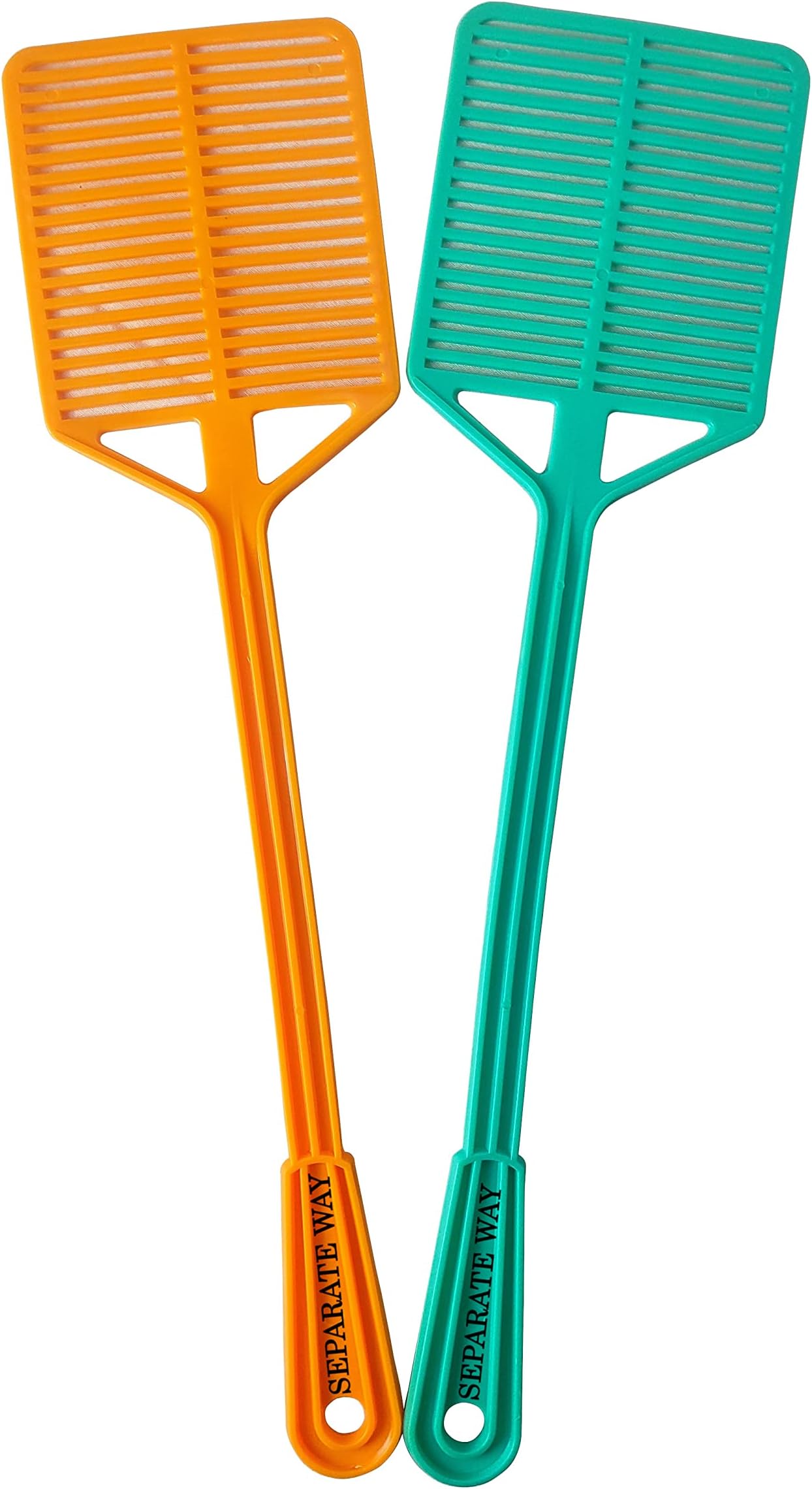 SEPARATE WAY Square Shaped Manual Fly Swatter with Long Handle Plastic Pack of 2 Medium Multicolor