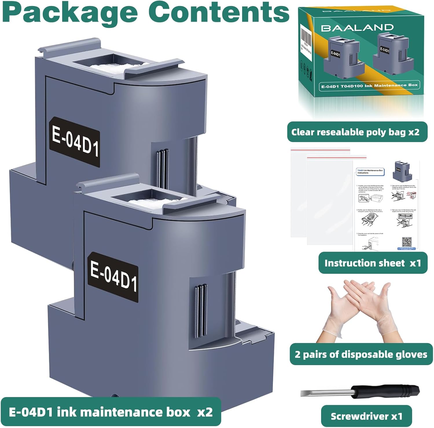 E-04D1 Ink Maintenance Box Replacement for Epson ET-15000 ET-4750 ET-4850 ET-3760 ET-4760 ET-3850 ET-3750 ET-3710 ET-3830 WF-2860 Printer(E-T04D100/ EWMB1/E-04D1 Waste Ink Tank)