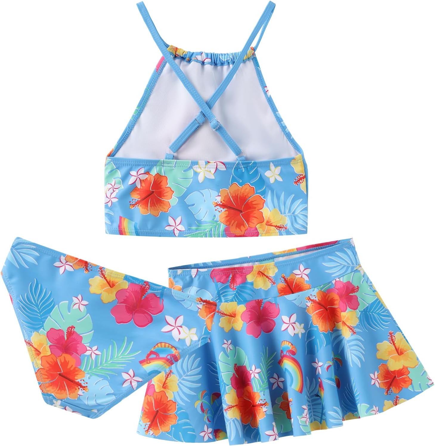 Girls 3 Piece Swimsuits for Teen Girls Bikini Set with Skirt Hawaiian Bathing Suits Beach Swimwear 3-16 Years