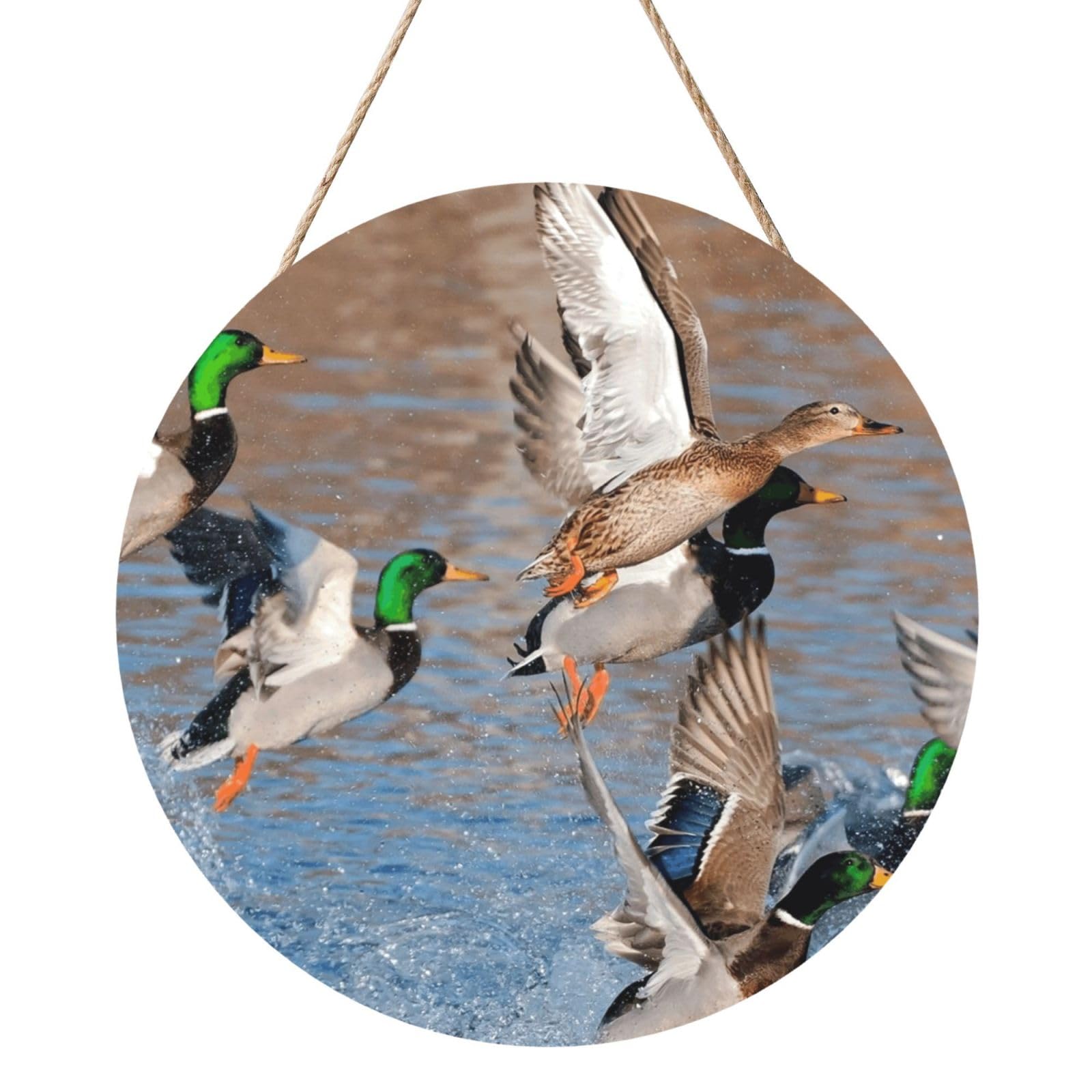 InOmak Mallards Duck Hunting Mallard Ducks, Round Wood Panel Painting 12 in, Wall Hanging Painting For Home