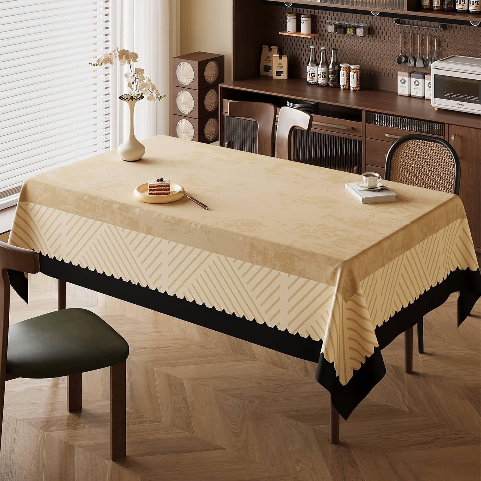 Tovaglia Antimacchia Rettangolare PVC, Kaki Nero, 140x200CM