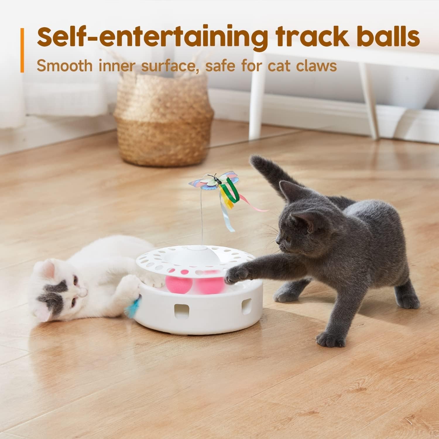 Juguetes para gatos: juguete automático interactivo 3 en 1 para gatitos, mariposa aleteante, bolígrafo de emboscada en movimiento, pista de bolas, fuentes de alimentación duales, alimentación