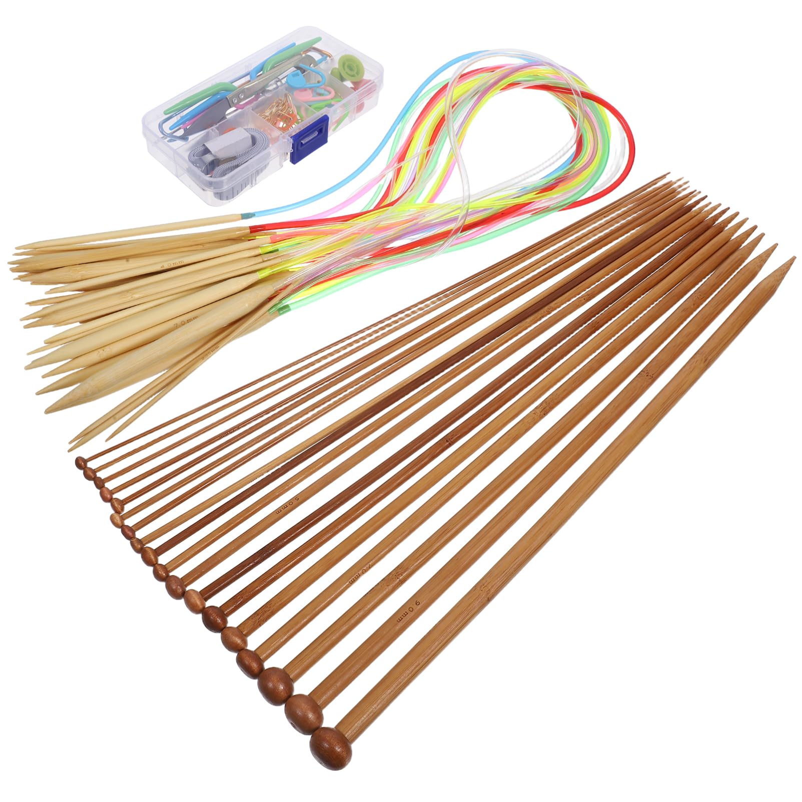 Operitacx Agujas de Tejer de Bambú Sola Punta Agujas de Tejer de Madera con Punta de Perla para Suéteres y Manualidades