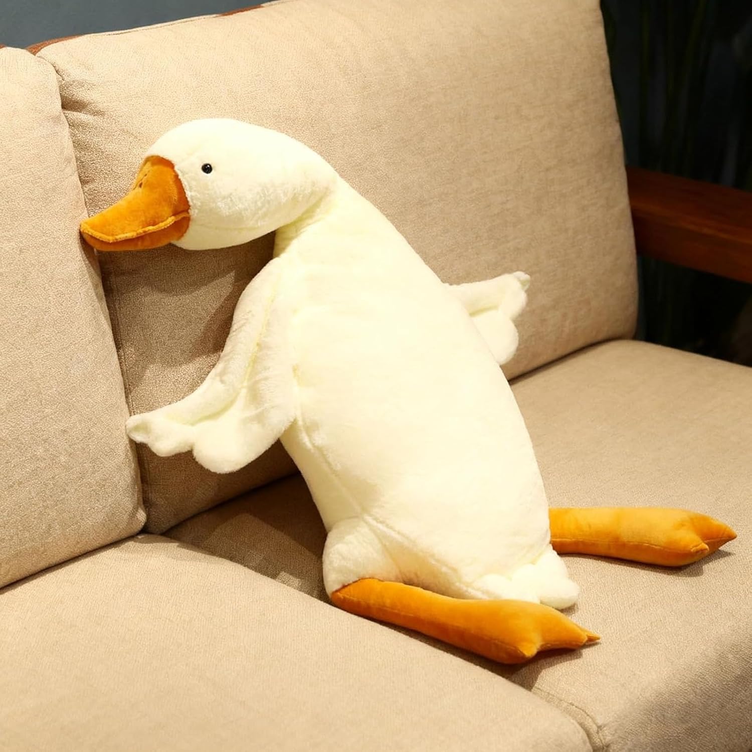 Large Plush White Duck Dog Toy, Goose Stuffed Animal Pillow Chew Toys for Pet Dogs Calming Relief Mental Stimulation Exercise Durable Indoor/Outdoor Play and Training Companion(130cm)