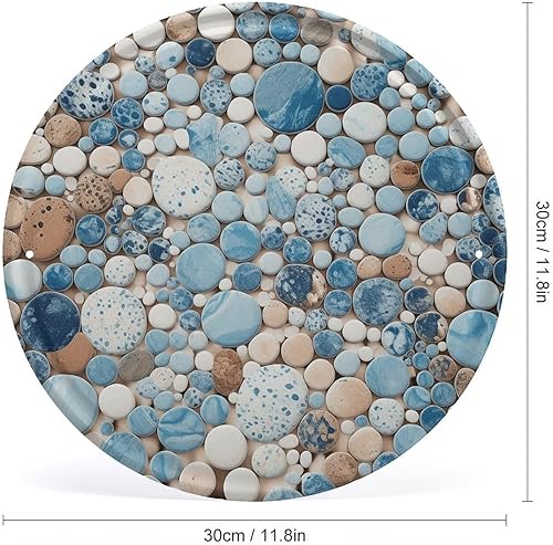 Miniatura 2 de Arte circular de metal para colgar en la pared de hierro, mezcla azul y marrón, letrero de lata industrial vintage con agujeros preperforados, arte