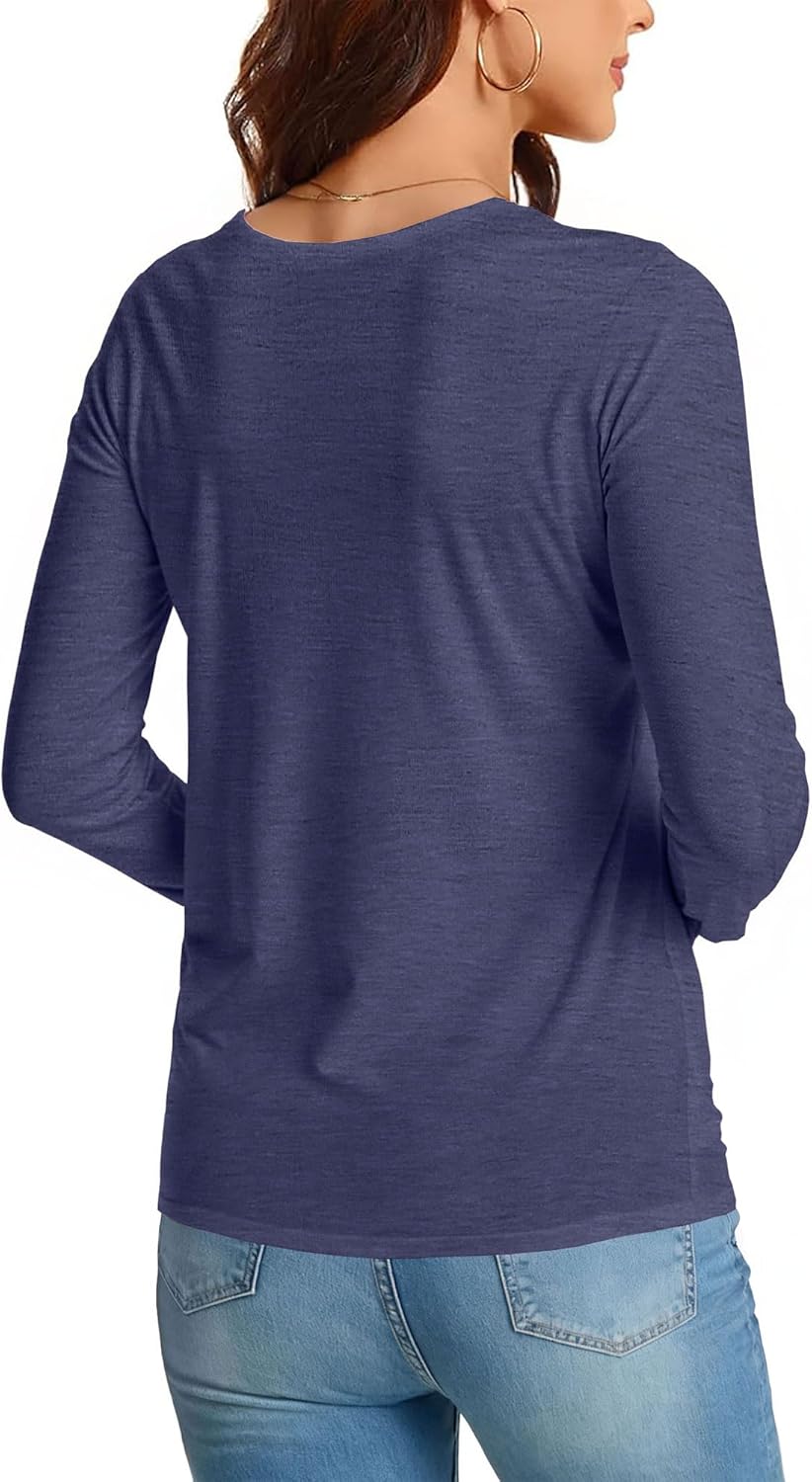 Long Sleeve Shirts for Women Basic Crew Neck Fall Tops Casual Fit T Shirts, Dark Blue, 2XL - Image 4
