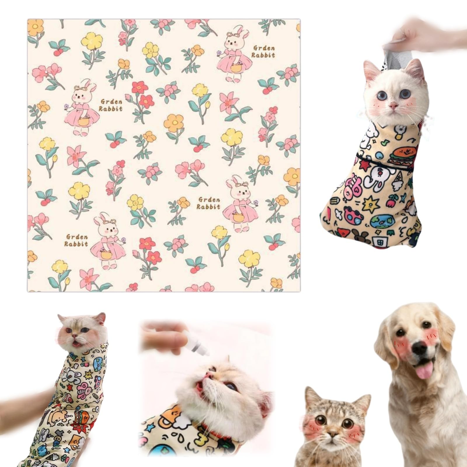 Knubbuf Cat Wrap for Cutting Nails, Cat Comfy Wrap, Cat Grooming Wrap, Self-Adherent Restraint Wrap, Multifunctional Pet Tool - Anti-Bite, Anti-Scratch, Anti-Escape (A, 45 * 45cm)