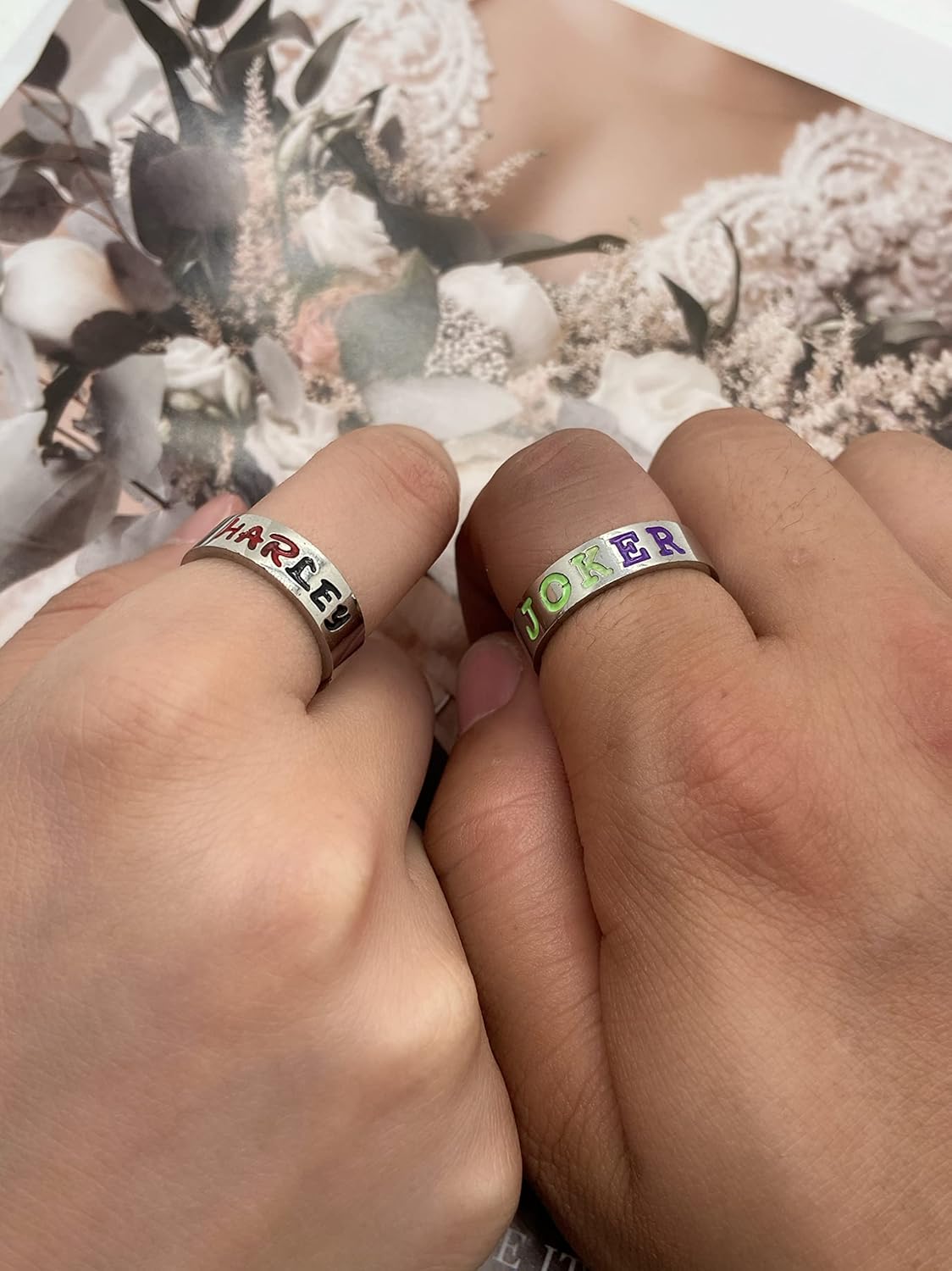 Personalized Harley and The Joker Matching Rings for Couples - Promise Set With 2 Stainless Steel Custom His and Hers Wedding Engagement Rings Size 6-11