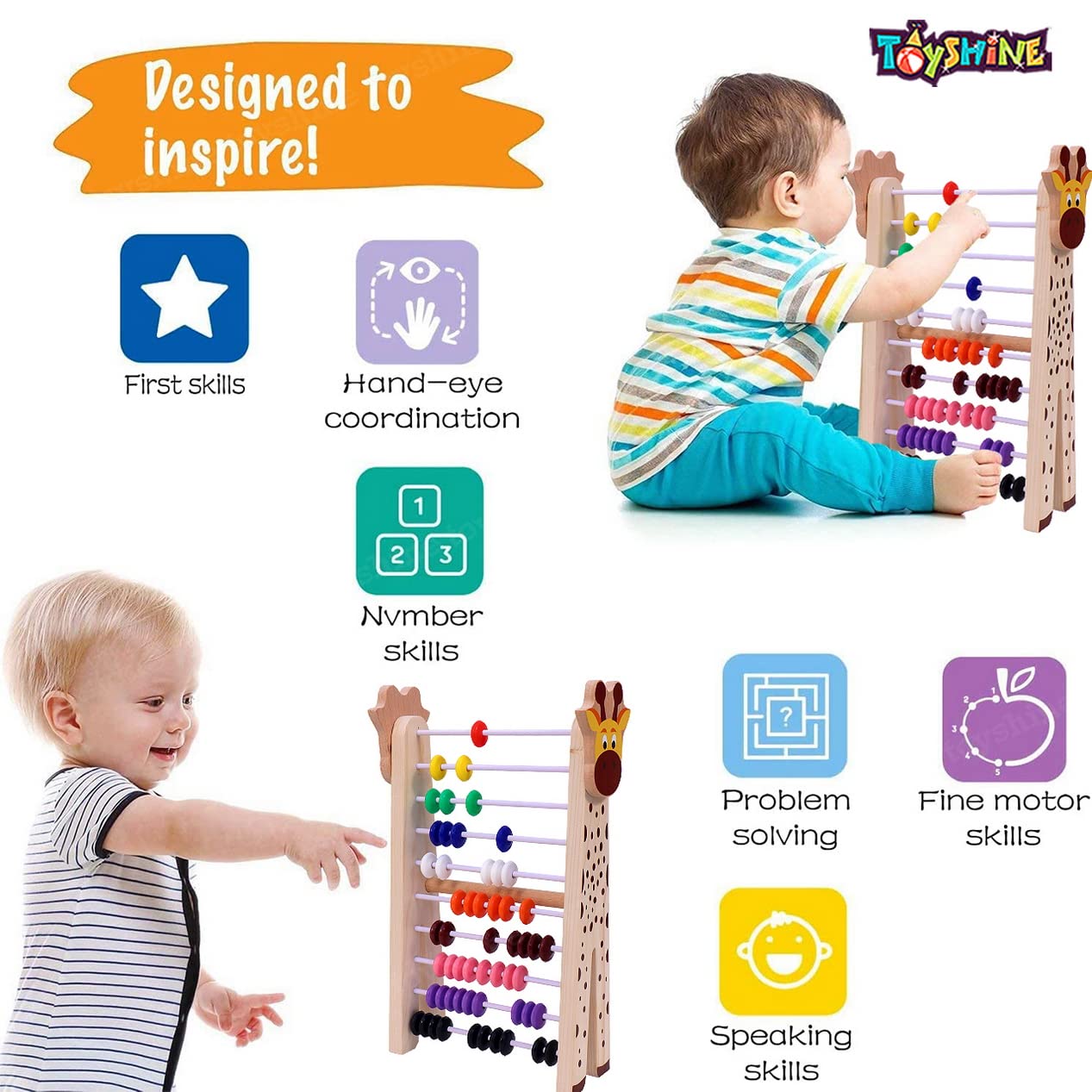 Toyshine Giraffe Wooden Abacus And Learning Play Center - Multi Color, Kid - Image 4 thumbnail
