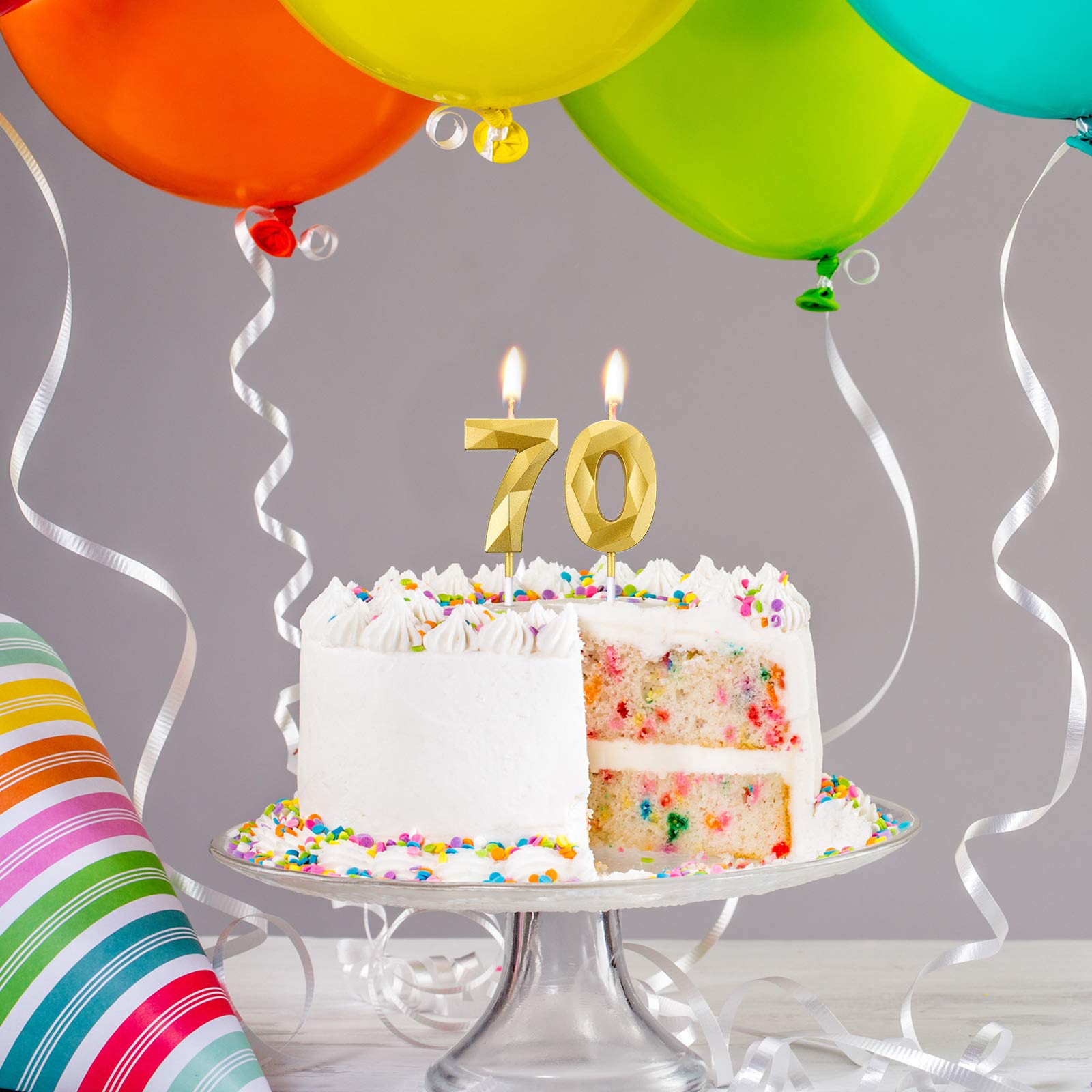 Eusbon 70° Candela Per Decorazione Di Torte, Numero 70 Candela Di Compleanno Per Festa Di Compleanno, Anniversario Di Matrimonio, Candele Di Numero Grande Oro Rosa 7cm - Foto 4