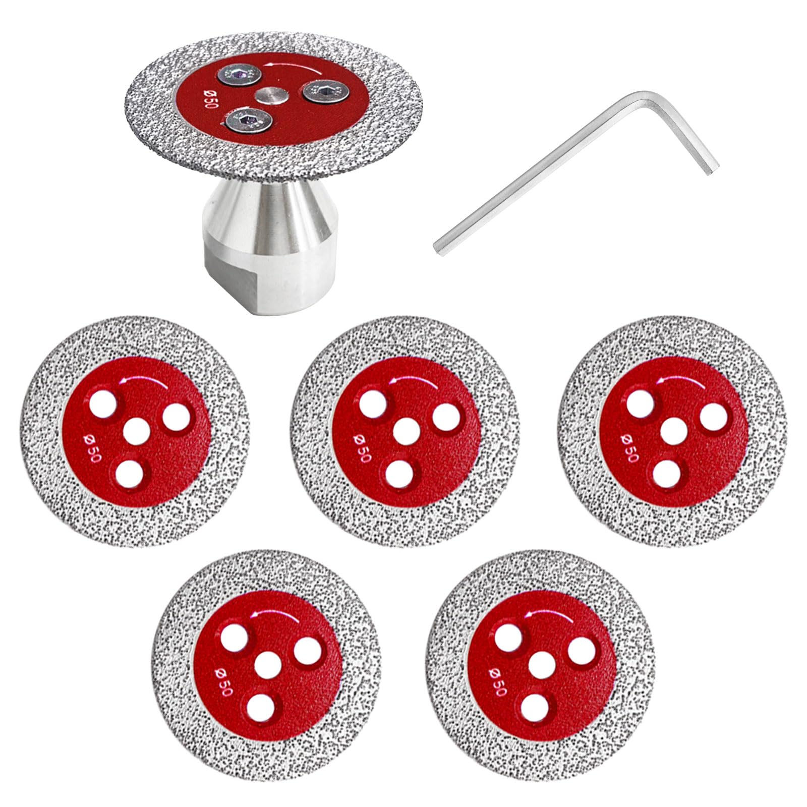 5 Piezas Mini Disco Diamante 50mm para Porcelanico, Disco Corte Diamante y 1 Pieza M14 Brida para Mármol Metal Cerámica Granito Piedra, Corta Azulejos Accesorios, Fijación de 1 más 3 Agujeros