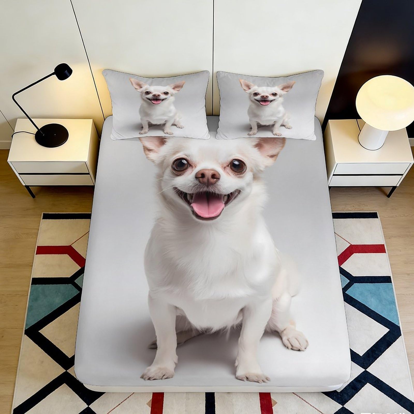 Dhbaneiok Style-4 3D Printed Smiling Chihuahua Fitted Sheet Microfiber Soft Breathable Dog Face Bed Cover For Bedroom Dorm Decor 90X200x25cm