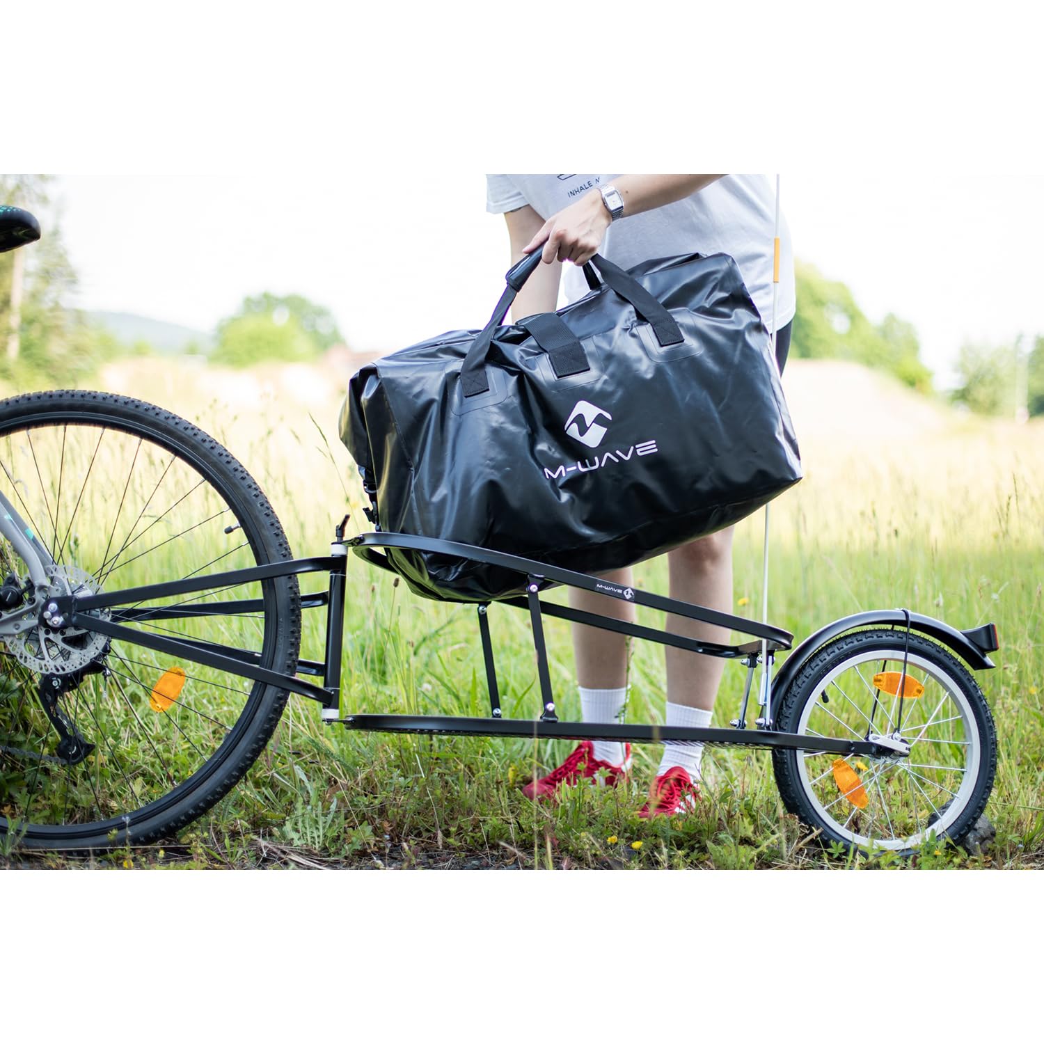 M-Wave Stalwart Single 40 Einspur Gepäckfahrradanhänger, Fahrradanhänger, Lastenanhänger, Einrad-Anhänger, Transportanhänger, Gepäckanhänger mit Tasche, Tragkraft 35 kg.