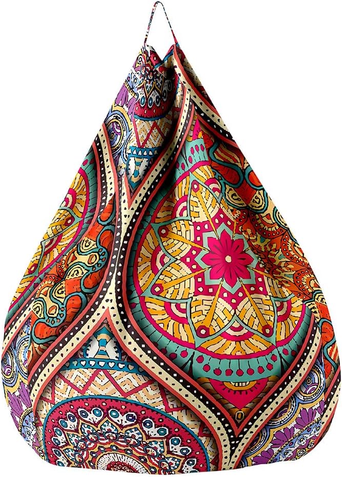 Treer Funda Puff Pera sin Relleno para Adulto y Niños, Impresión de Bohemia Cojín Puff Pera Bean Bag Bolsa de Frijol Sofá Perezoso Puff Moldeable Cubierta de Sillón (90x110 cm,Mandala Vintage)